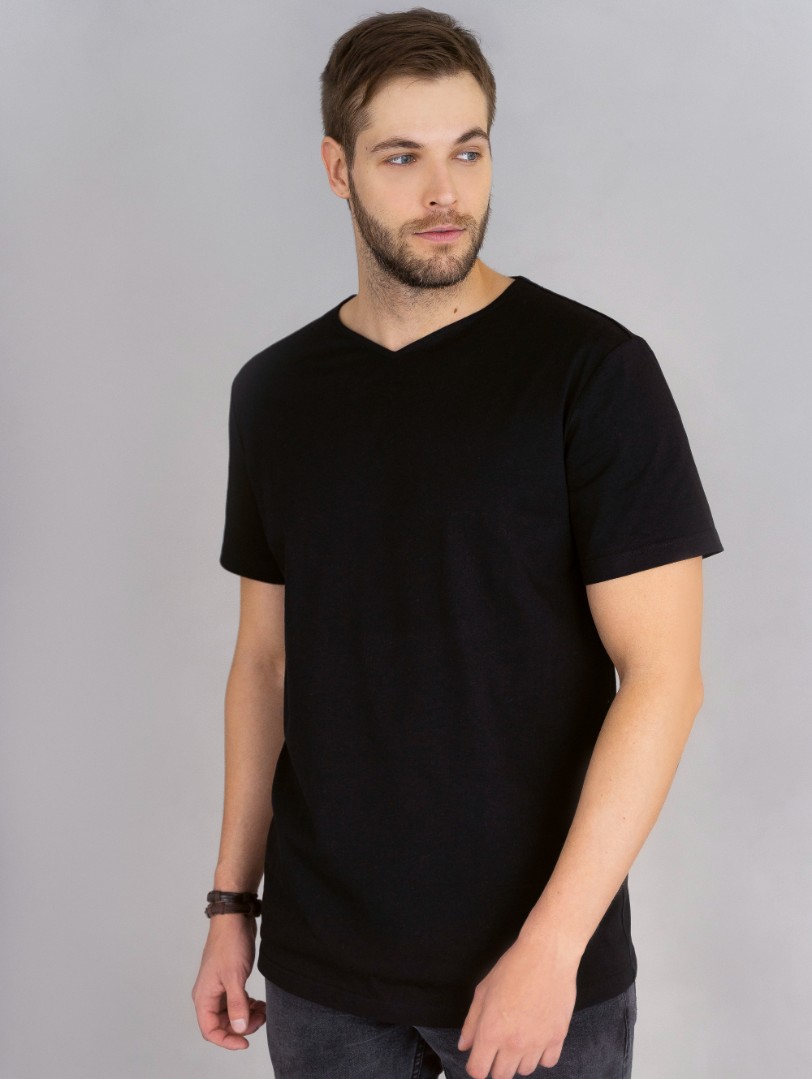 Мужская чёрная футболка из органического хлопка с V вырезом Uzor Wear